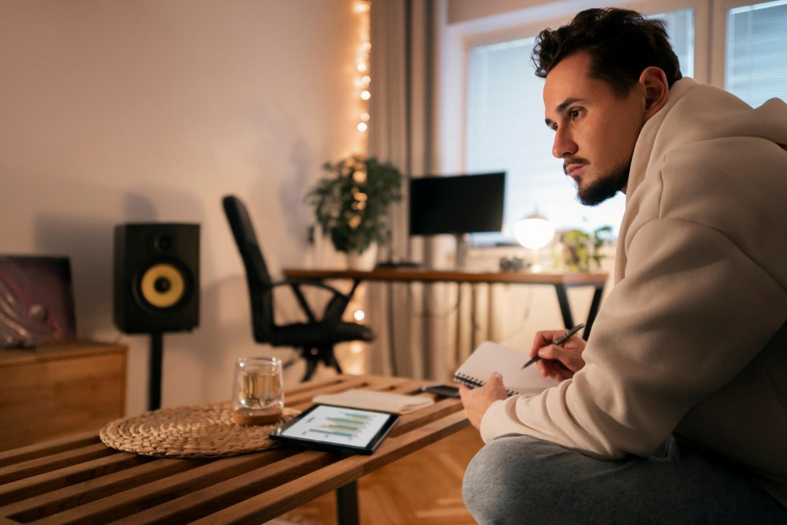 Moderne Büroumgebung mit Finanzplanungs-Tools auf Bildschirmen